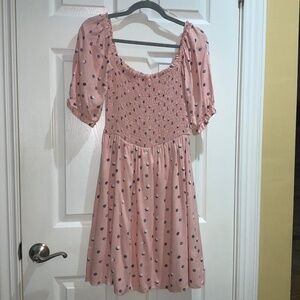 Everly polka dot mini dress  Sz L smocked bodice balloon sleeve new